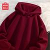 MINISO Men's Fleece-Lined American Retro Half-Zip Hooded Sweatshirt