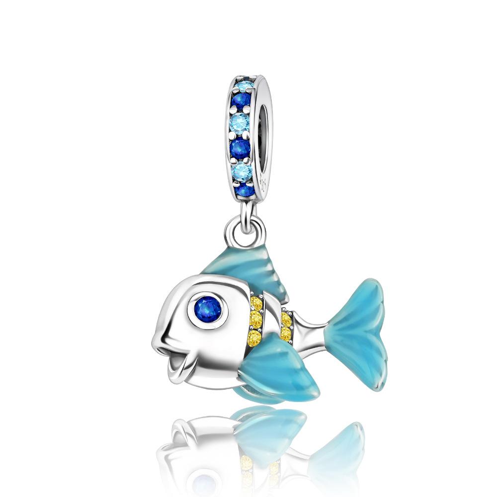 S925 Silver Ocean Fish Shaped Fashion Pendant DIY Handmade Jewelry Accessories