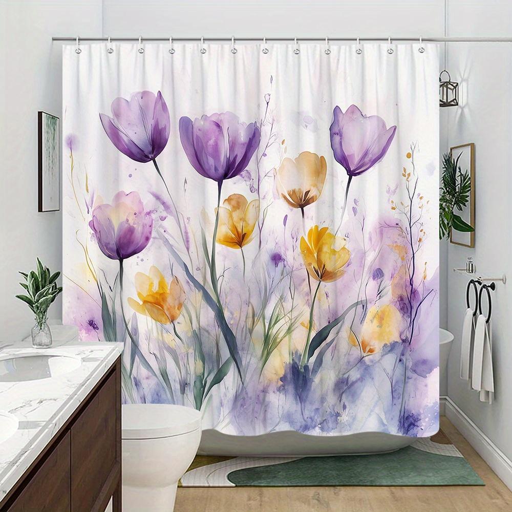 1 Piece Of Exquisite Tulip Watercolor Shower Curtain - Impressionist Fantasy Style, Polyester Fabric, Machine Washable