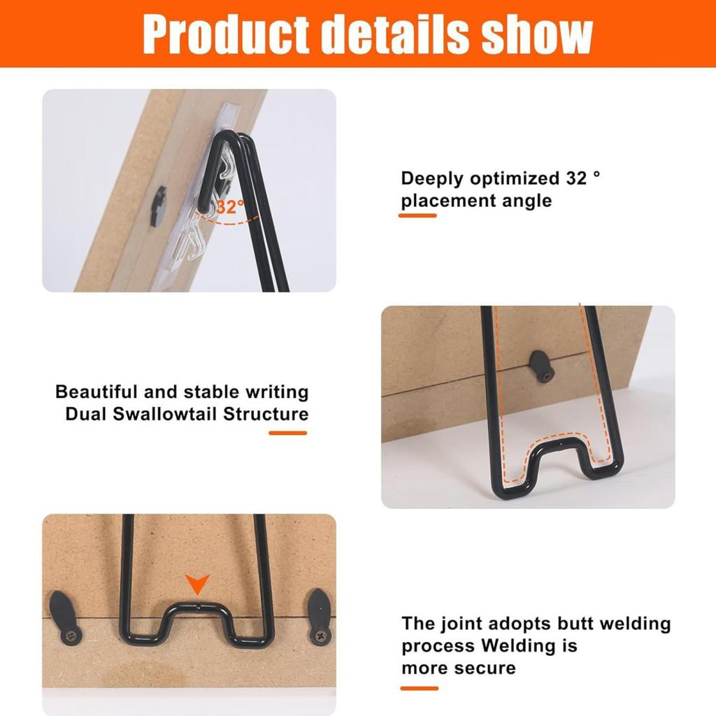 6 Pcs Photo Frame Bracket Metal Picture Frame Bracket Tabletop Photo Frame Support Stand with Self-Adhesive for 5.9-10.2 Inch Picture Frames