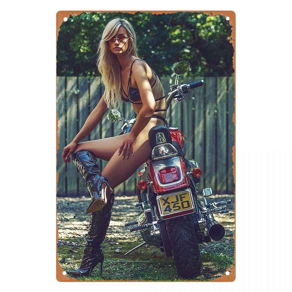 Strong Woman on a Loud Machine in the Street Vintage Metal Wall Sign Decor