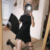 Двухкомпонентный костюм Брюки Модифицированный Ципао Стиль Черное Платье Летняя Мода Ретро Маленькая Черная Юбка