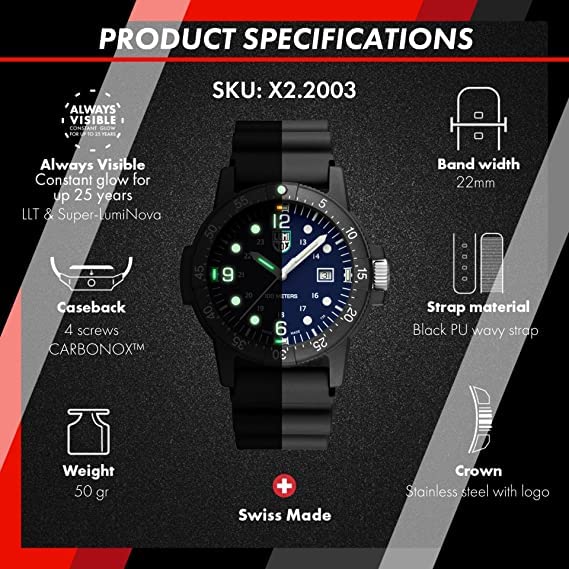 Часы Luminox LUMINOX Sea Bass Carbonox с зеленым логотипом, темно-синие, модель 44 мм, сделано в Швейцарии, X2.2003 [продукт]