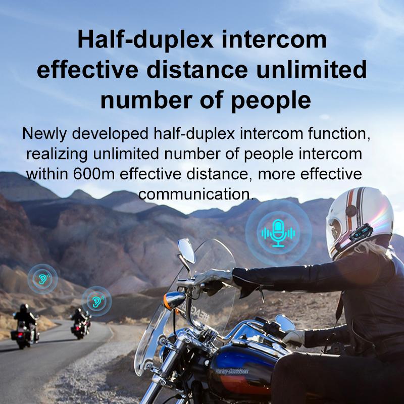 600M Intercom Bluetooth 5.3 EDR Helmet Headset with Music Sharing Motorcycle Wireless Earphone Hands-free Call Anti-interference Headphone for 6 Rider