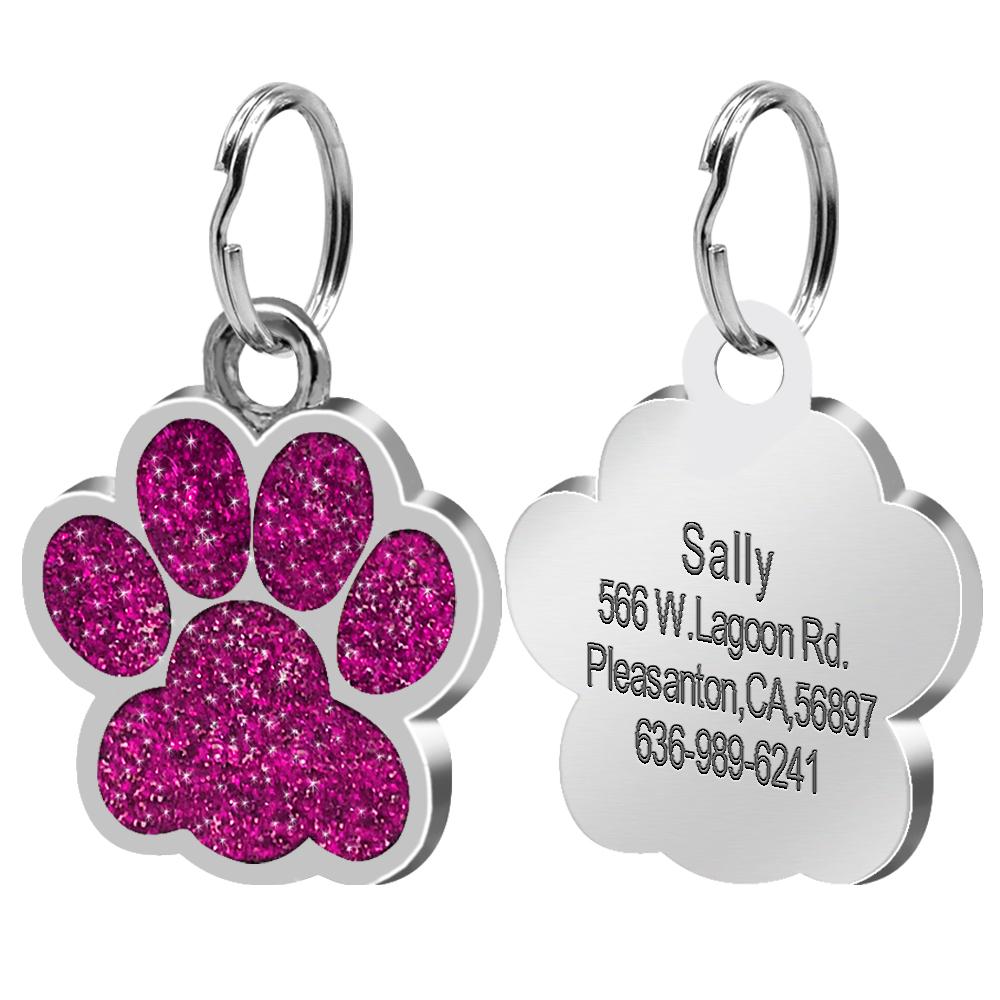 Bling Dog ID Tag Personalized Gorgeous Dog Tags for Small Medium Dog Footprint Custom Pet Name Tag Plate Collar Accessories