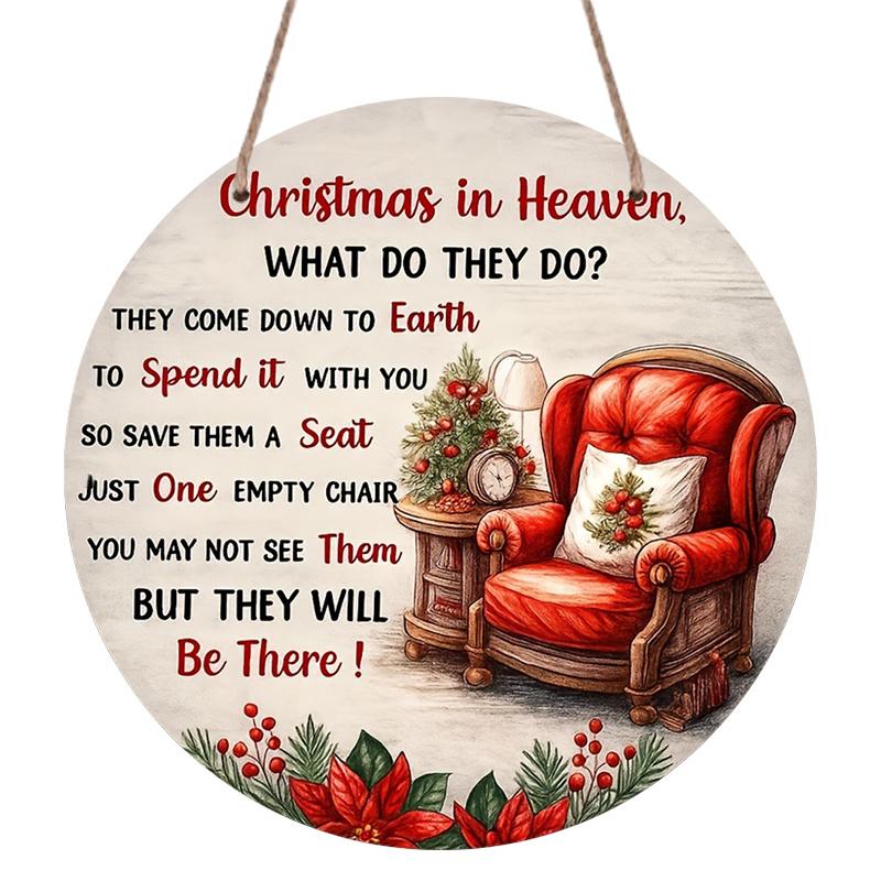 1Pc/2Pcs 2D Flat Aluminium Round Christmas Door Hanger, Christmas In Heaven Remembrance Sign & Red Bow Candy Cane Merry Christmas Wall Hanging