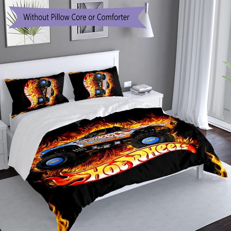 3pcs Hot Wheels logo pattern bedding set duvet cover set includes duvet cover &pillowcases, perfect all season bedroom decoration & gift