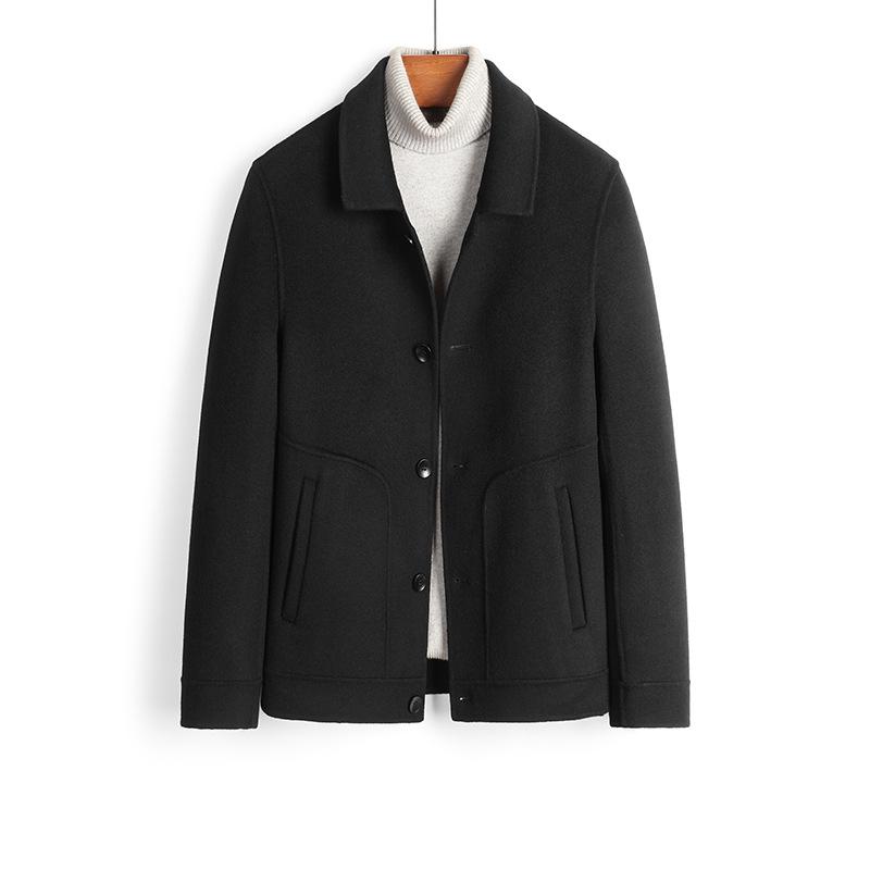 Осенне-зимнее пальто из 100% шерсти, короткое шерстяное пальто, мужское повседневное пальто с лацканами без содержания кашемира