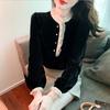 Women's Gold Velvet Lace Top - Stylish Spring/Autumn/Winter 2024