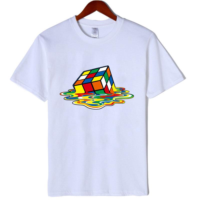 Summer 100% Cotton Magic Square Printing O-neck T-shirts Casual Cool Hip Hop Short Sleeved Men's T-shirts