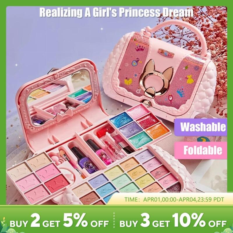 Детские игрушки для красоты, набор для макияжа, маленькая сумочка, моющаяся косметичка для ролевых игр, игрушки с зеркалом, нетоксичные и безопасные подарки на день рождения для девочек