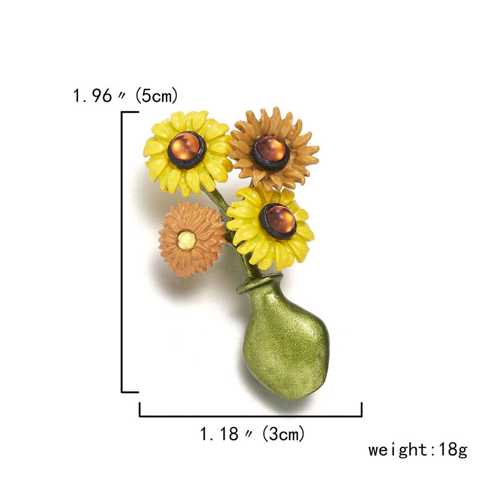 Rinhoo Elegant Daisy Flower Brooches For Women Fashion Sunflower Leaves Enamel Pins Floral Bouquet Badge Wedding Party Jewelry
