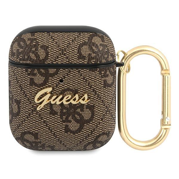 Etui do AirPods 1 Guess 4G Script Metal Brązowy