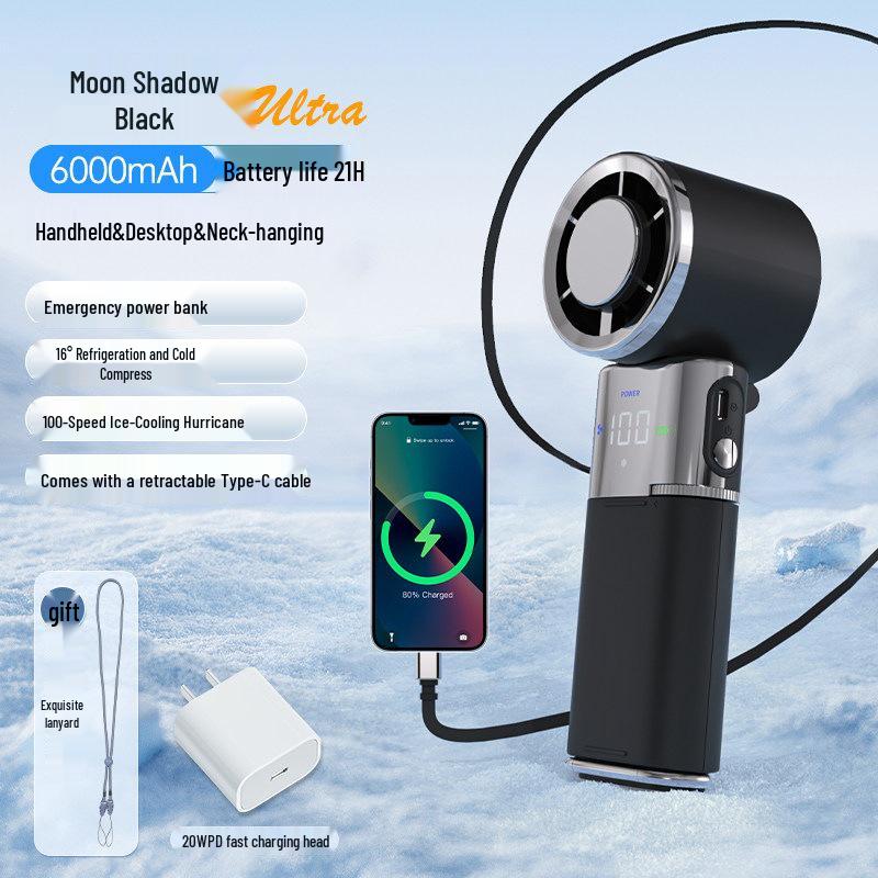 Portable High-Speed Handheld Fan with Long Battery & Retractable Charging Cable - 2025 Model