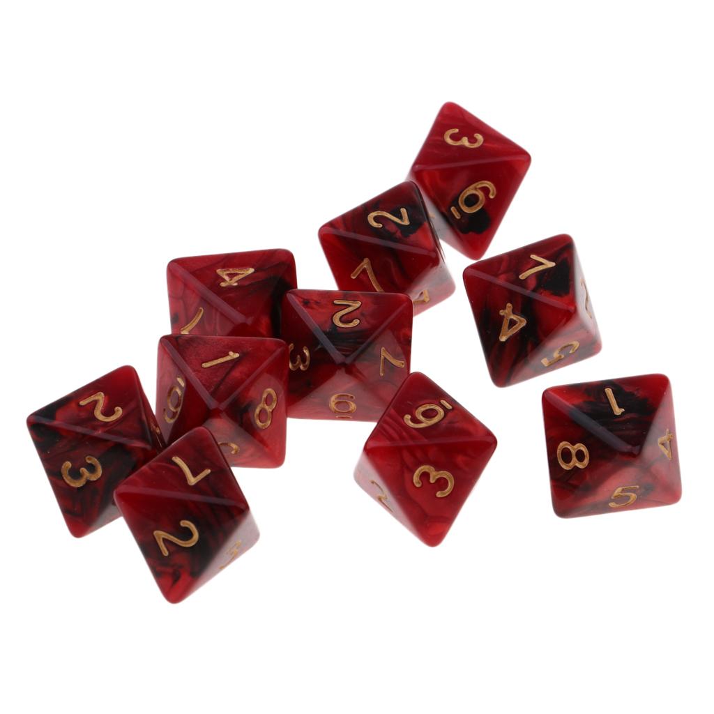 10 Штук Многогранных Кубиков Коллекция Многогранные Кубики D8 для TRPG Игры D Dragons Коллекция 8-гранных Кубиков
