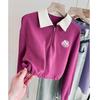 Women's 2025 Polo Collar Short Sweatshirt - Spring & Autumn Style, American Small Size