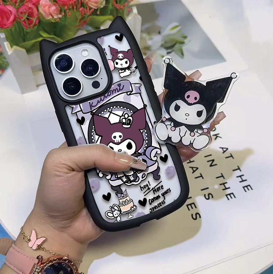 Черный Чехол-Подставка для Телефона Kuromi Совместимый с Apple 16