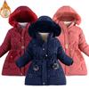 Thick Keep Warm Winter Girls Jacket Detachable Hat Plush Collar Hooded Padded Lining Coat For Kids Children Birthday Present