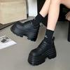 Thick-soled Lace-up Small Leather Shoes for Women's British Style Spring 2025 New Small Muffin Black Loafers Single Shoes