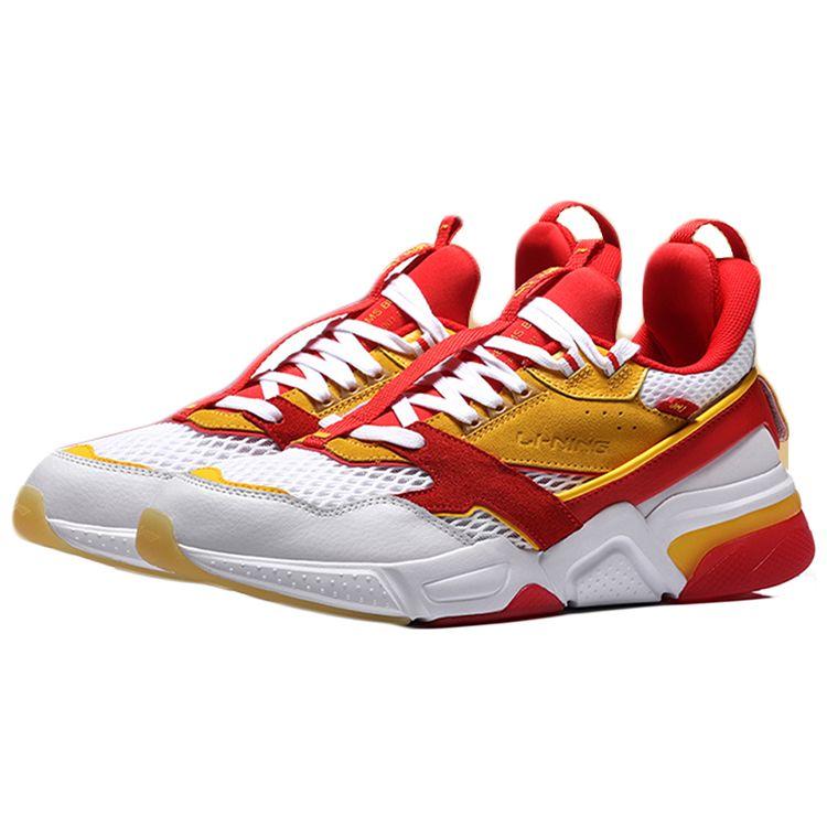 Li Ning 001 Journey Retro Splicing Non-Slip Wear-Resistant Low-Top Running Shoes Men Running Shoes White Red Yellow AGLN227-2