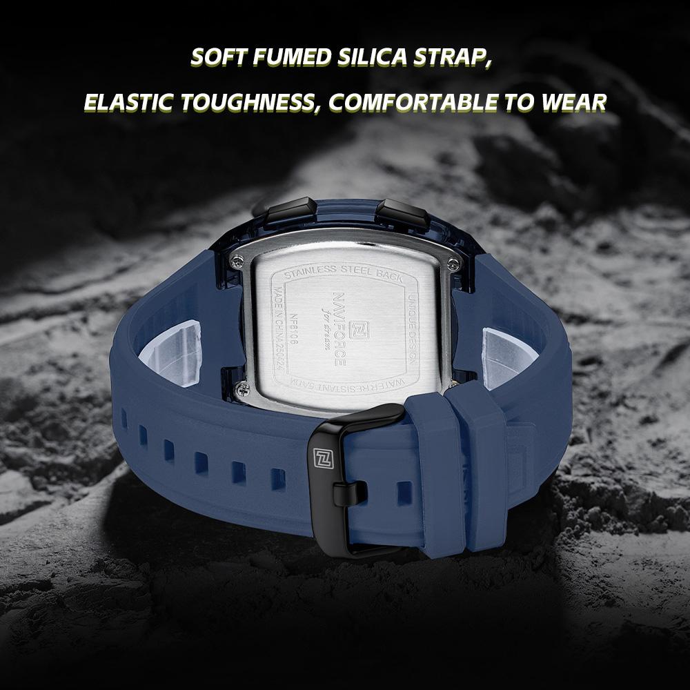 Naviforce Original Outdoor Men Boys LCD Digital Watch Calendar Chronograph Waterproof Night Pattern Silicone Strap Casual Fashion Watch NF6106