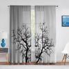 Серые тюлевые вуали с принтом ветвей деревьев для спальни, оконные занавески для гостиной, прозрачные шторы, жалюзи, шторы из органзы