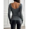 Женские топы осень-зима Y2K Temperament Slim Square Neck Long Sleeve Blow
