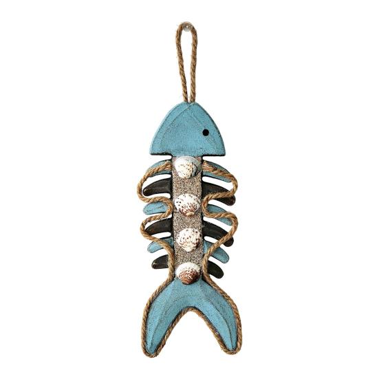 Fish Bone Wall Decoration with Hemp Rope Lanyard Easy to Hang Wall Art Wood Retro Style Pendant for Living Room