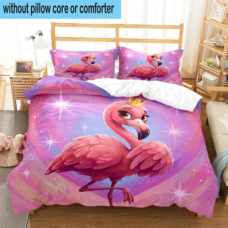 Magical Flamingo Sky 3pcs Bedding,Including 1pc Duvet Cover And 2pcs Pillowcases Perfect for Christmas,Ideal for Bedroom, Dormitory