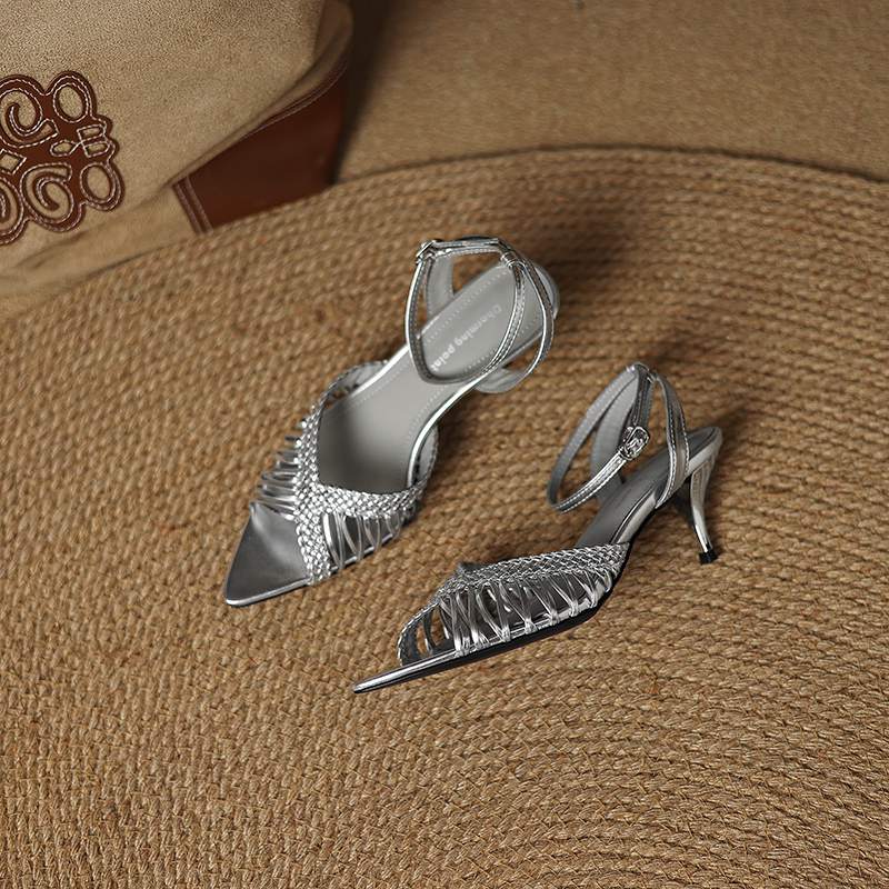 Krazing Pot Gladiator Straw Weaving Mules Summer Size 42 Wedding Party Stiletto Med Heels Women Women Peep Toe Sandals