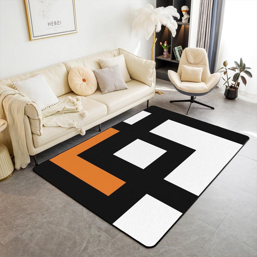 Black and White Abstarct Area Rug 6'6" x 4'11" for Adult Women Men, Geometric Striped Carpet for Minimalists,Graffiti Lines Indoor Floor Mat