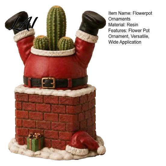 Winter Garden Decor Santa Claus in Smokestack Flower Pot Ornament Resin Decorative Plant Reusable Holiday Decoration Container Small for Tabletop