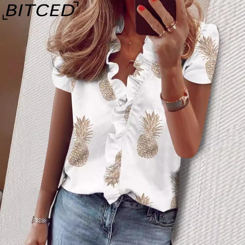 BITCED Женская рубашка с короткими рукавами и оборками весна/лето