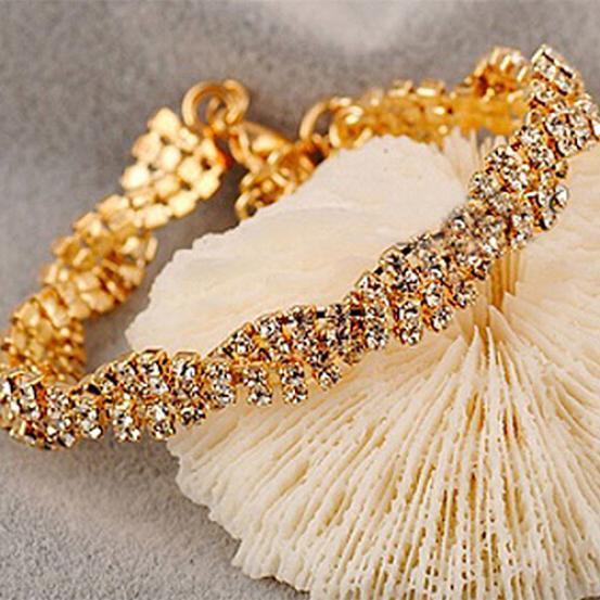 Fashion Women's Gold Silver Plated Clear Crystal Chain Bracelet Bangle Jewelry AVE