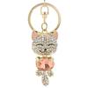 Lovely Cat Crystal Rhinestone Keyrings Key Chains Rings Holder Purse Bag for Car Keychains Cute Keychain