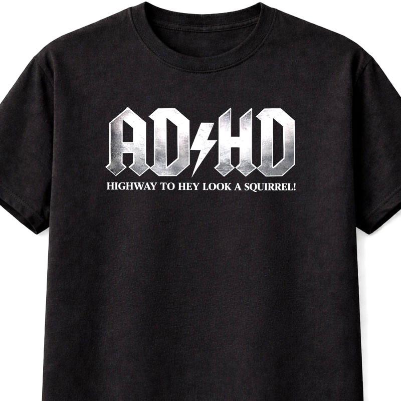 ADHD TShirt Funny Squirrel ACDC Rock Parody Gothic Unisex Black Graphic Tee