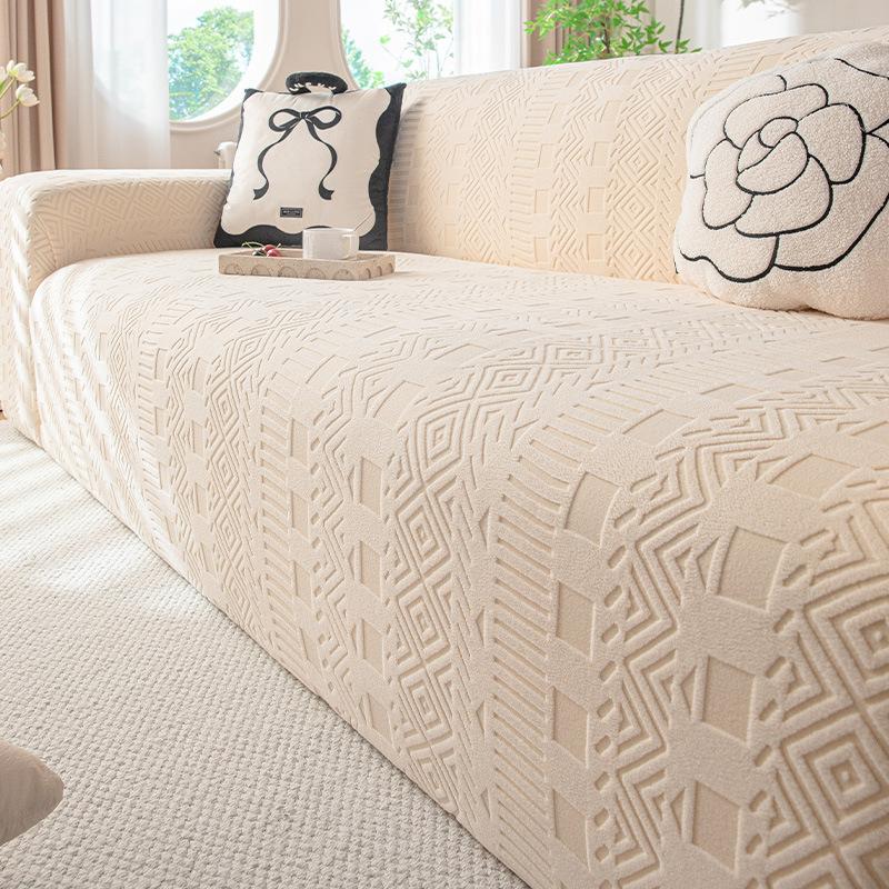 Convenient One Piece Jacquard Velvet All Inclusive Sofa Cover Lazy Elastic Non Slip Dustproof Simple Solid Color Sofa Cover