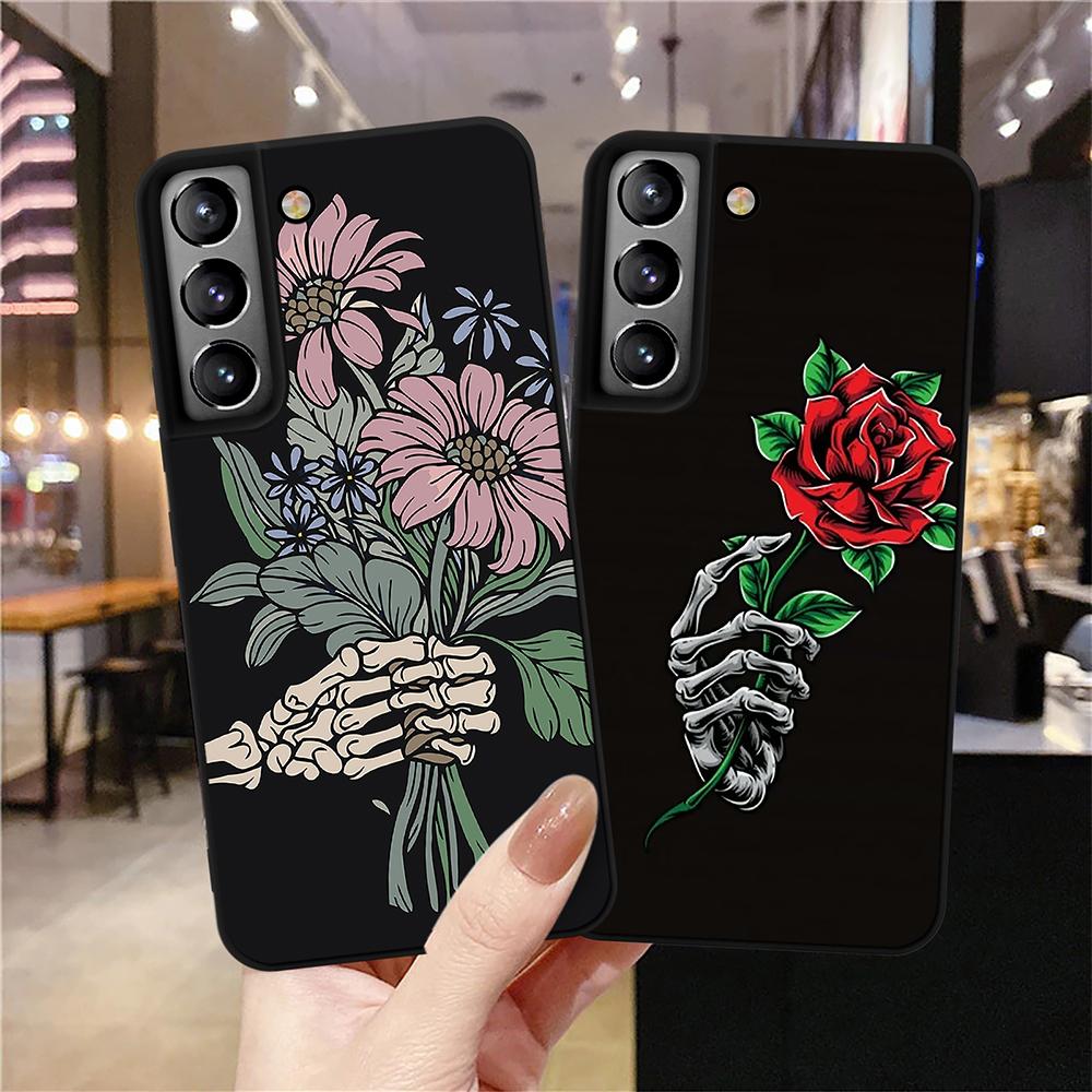 Чехол для телефона Rose для Galaxy S21ultra S23plus S21fe, мягкие чехлы со скелетом для рук для Samsung Galaxy S22 Plus Ultra S20 Fe, черный чехол