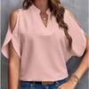 Женские модные повседневные летние весенние однотонные блузки и рубашки с v-образным вырезом и короткими рукавами с принтом