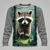 3D Принт Милый Енот Графическая Футболка Для Мужчин Забавный Анималистичный Узор Длинный Рукав Круглый Вырез Свободные Дышащие Удобные Мужские Топы