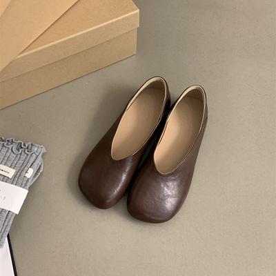 Женские кожаные лоферы без шнуровки, весенне-осенние модные балетки, женские повседневные милые туфли для медсестер с круглым носком на плоской подошве