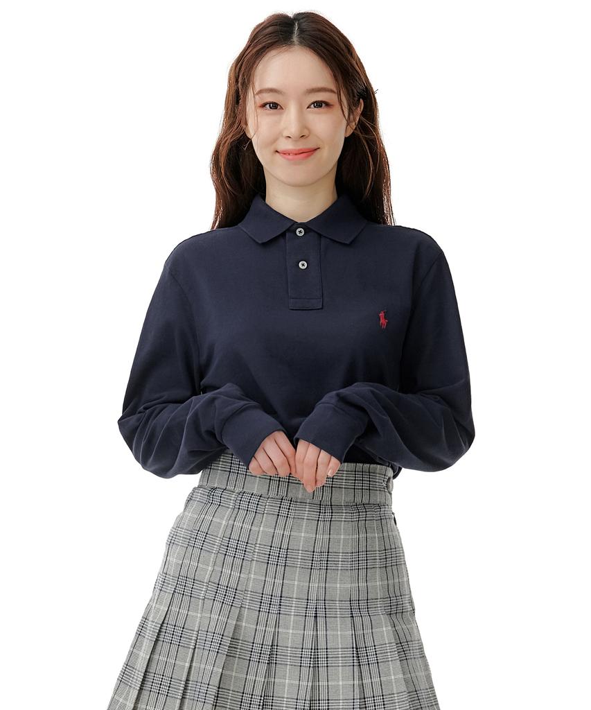 POLO RALPH LAUREN Custom Slim Fit Long Sleeve Mesh Polo - Blue