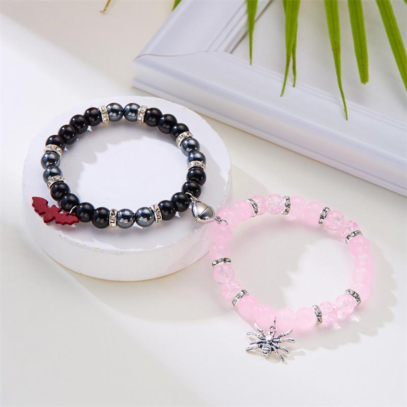 2 шт./комплект Хэллоуин Паук Летучая мышь Пара Браслетов Для Женщин Мужчин Сердце Магнитный Совпадающий Браслет Камень Кристалл Бусины Браслет Украшение
