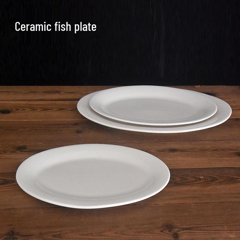 Pure White Ceramic Oval Fish Plate - 14/16/18 Inch - Ideal for Steamed Fish, Vegetables - Perfect for Home, Hotel, or Restaurant Use