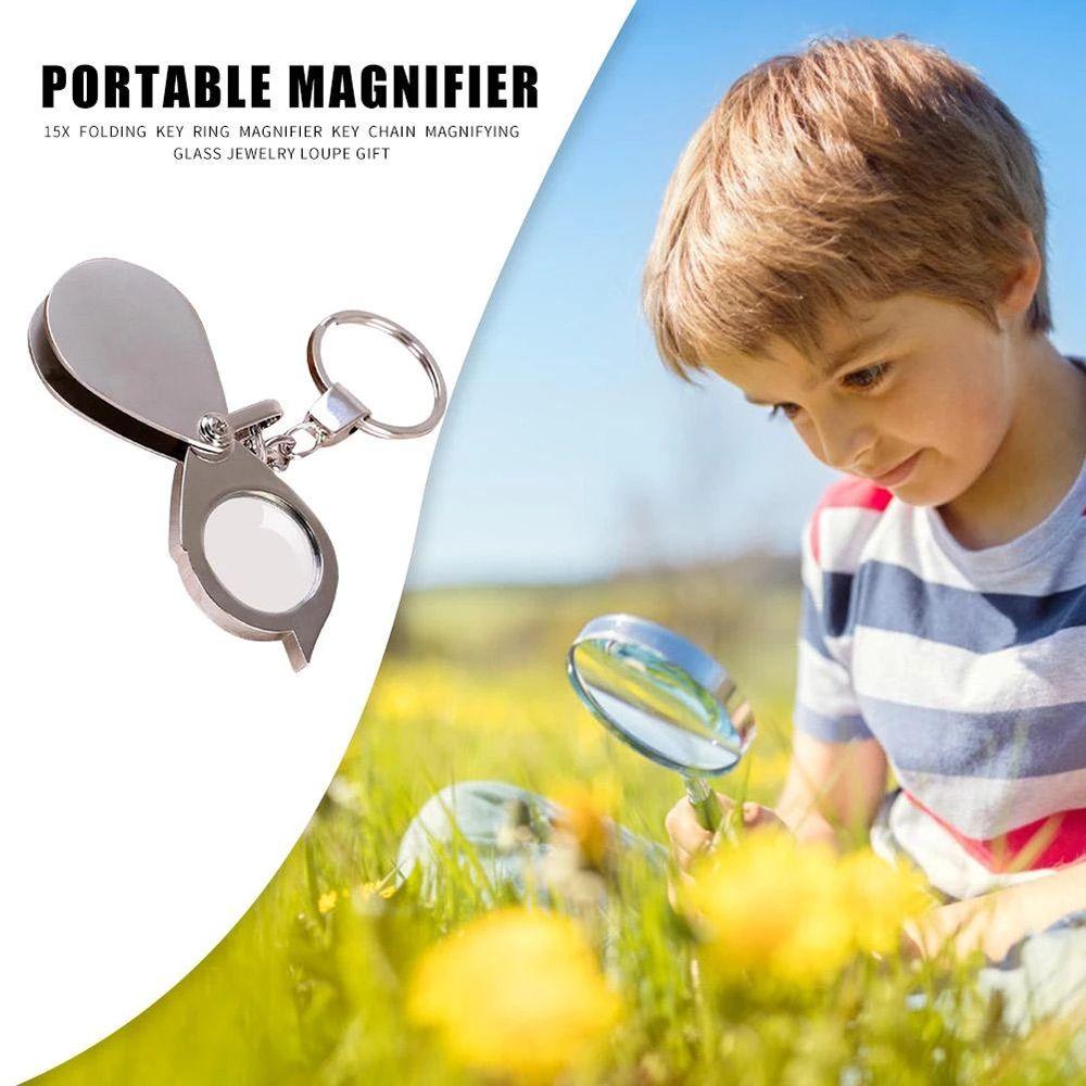Portable HD Handheld 15X Magnifying Glass Lens Key Chain Magnifiers Folding Magnifiers