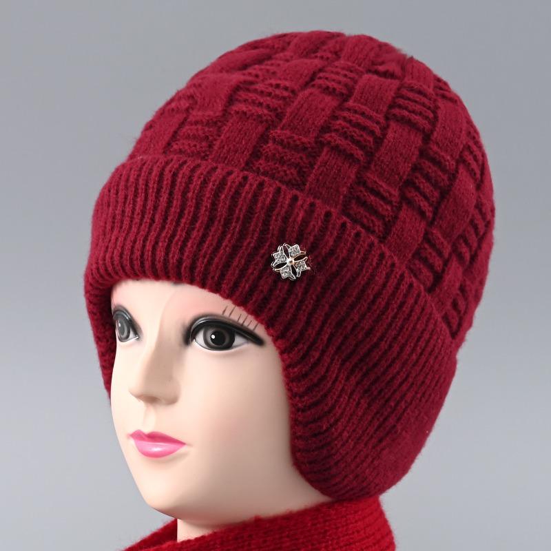 Шляпа Леди Зима Пожилая Леди Кроличий Мех Теплая Защита Ушей Шерстяная Шапка Флис Теплая Вязаная Шапка