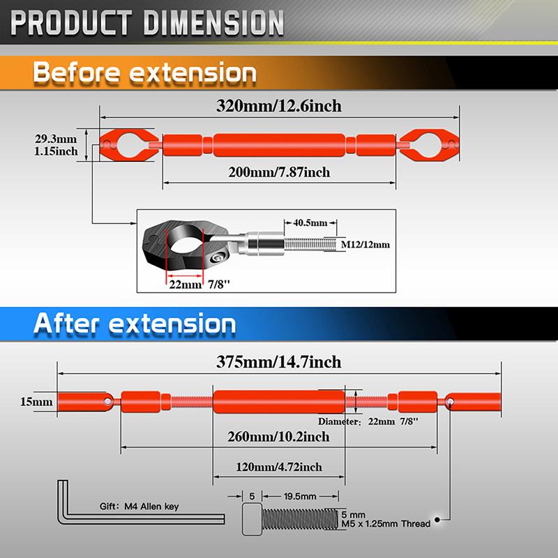 Мотоциклетная перекладина баланса Универсальная для мотоциклетного руля 22 мм Фара Мобильный телефон Кронштейн-удлинитель Выдвижной