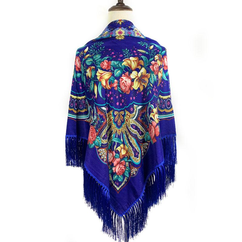 140*140cm Russian Square Scarf Women Luxury Floral Printed Bandana Shawl Ethnic Fringed Blanket Handkerchief Babushka Head Wraps