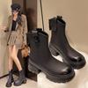 Leather Thick-soled Martin Boots, New Autumn and Winter Shopping Malls, the Same Thick-soled Heightened and Thin Elastic Boots Martin Boots