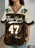 NEW YORK NO.47 Print Fashion V-Neck Women Short Sleeve T-Shirt Summer Casual Tops Tee Baseball Jerseys Oversized Sport T-Shirt
